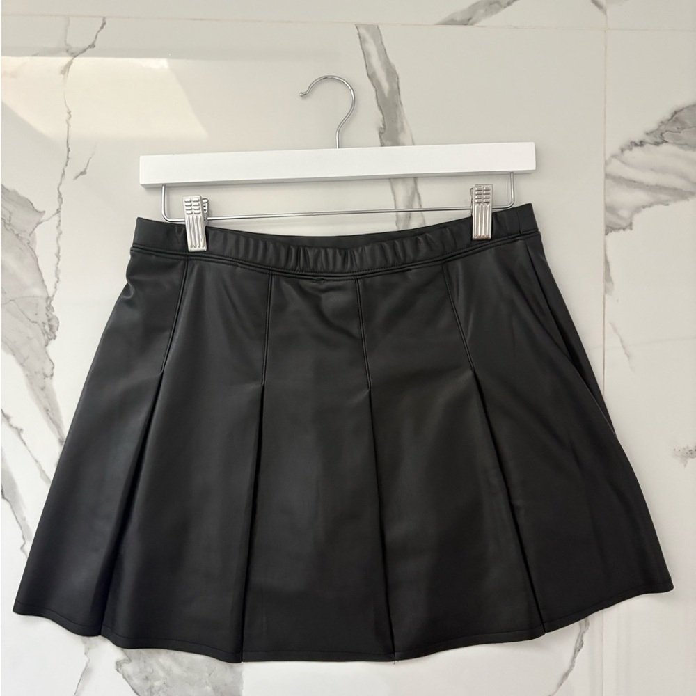 SO Black Faux Leather Pleated Mini Skirt